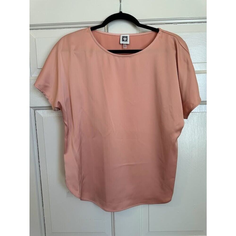 ANNE KLEIN New Apricot Satin Short Sleeve Size S Work Casual Dressy Capsule